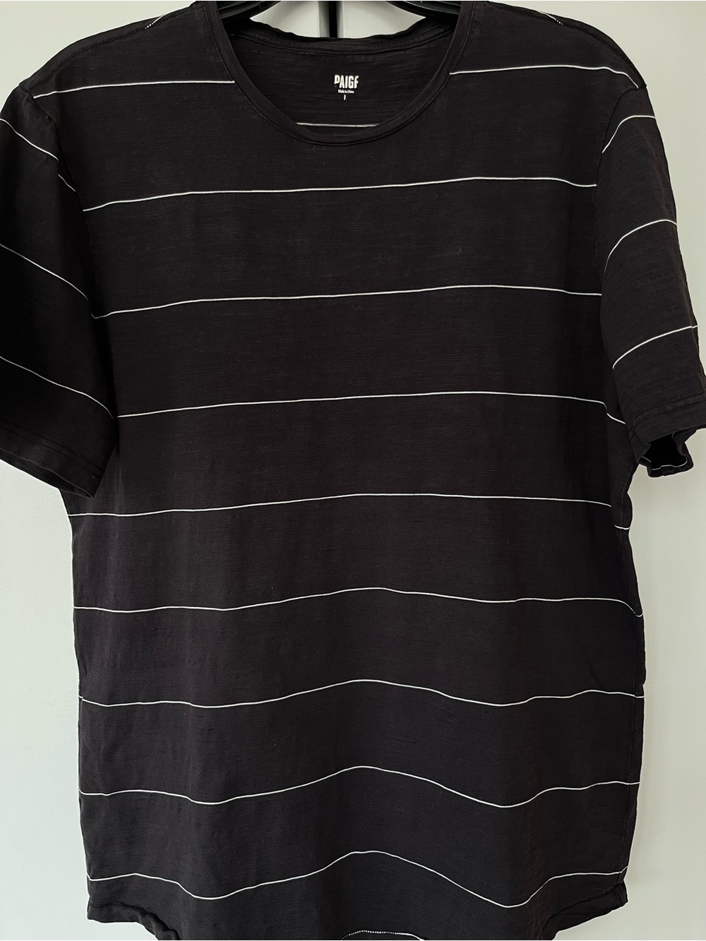 Paige Men’s Slub Cotton Knit Tee Shirt Size L Black and White Stripes
